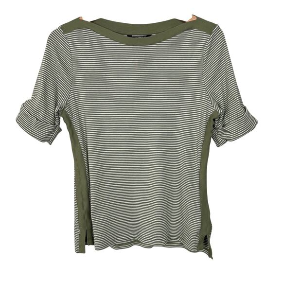Lauren Ralph Lauren Women's Large Sage Green Striped Boat Neck Short Sleeve Top - Picture 1 of 8